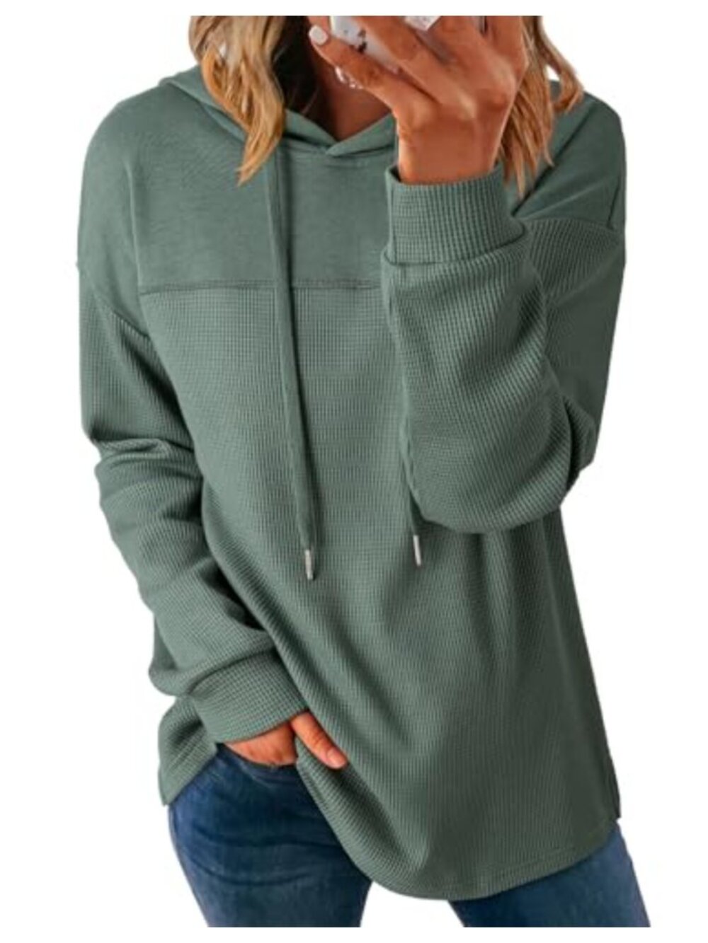 Women's Lightweight Waffle Knit Hoodie Long Sleeve Pullover Sweatshirt